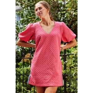 Mary Square Quilted Puff Sleeve Stacey Dress in Pink Womens Size Medium